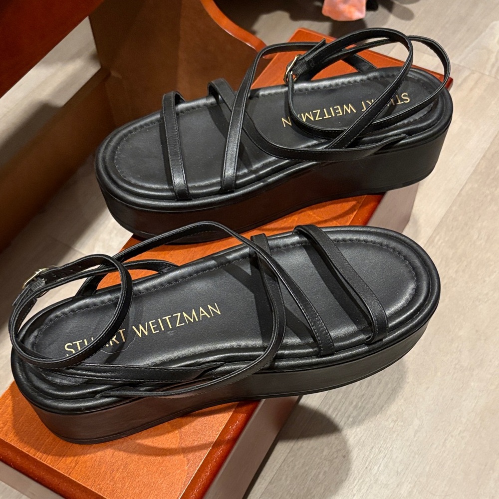 Stuart Weitzman Black Strappy Platform Sandals